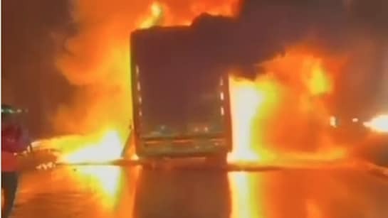 bus catches fire suddenly