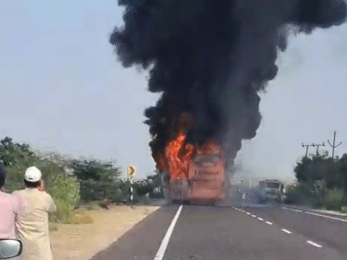 Rajasthan AC bus catches fire