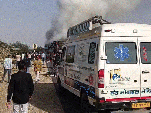 Rajasthan AC bus catches fire